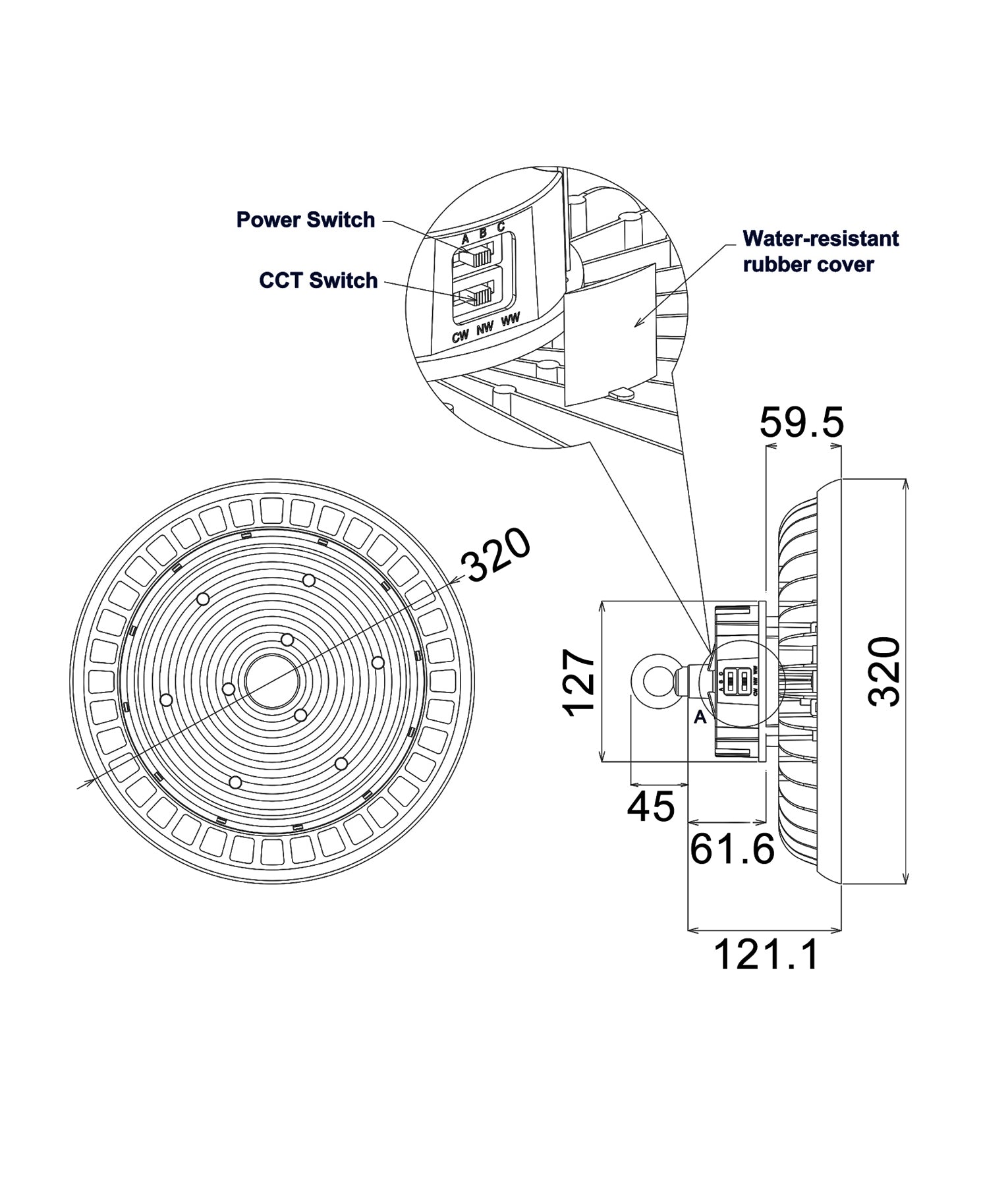 Switchable Tri - CCT High Bay LED Power Light with IP65 Rating by HIBTRI