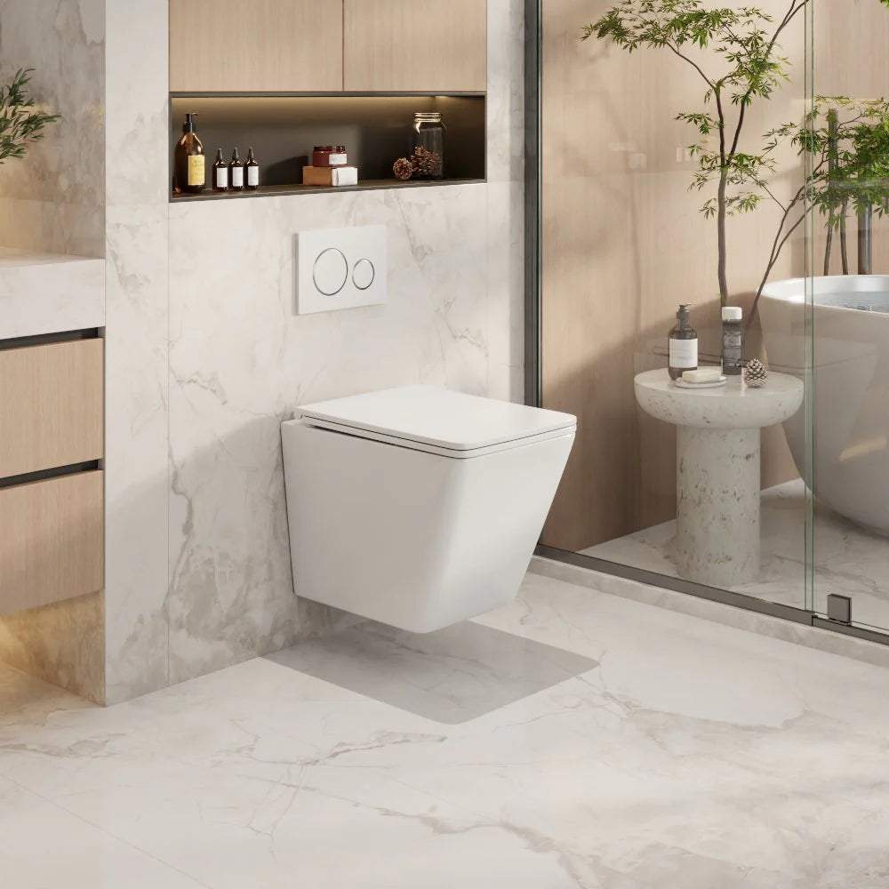 Enox66 Gloss White Rimless Wall - Hung Toilet Pan with Advanced Hygiene Features