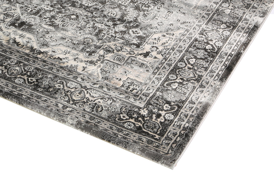 Oregon Grey Traditional Oriental Area Rug with Vintage Flair