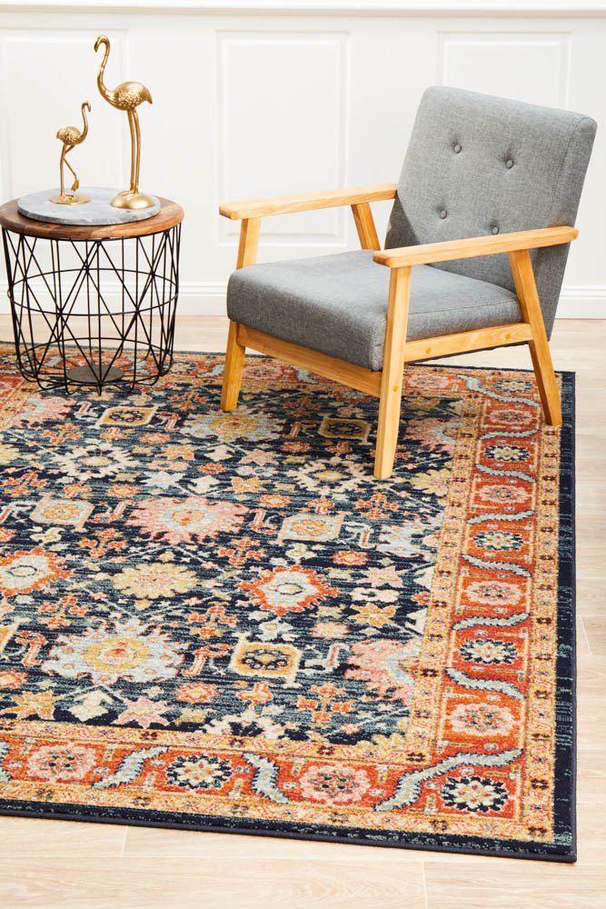 Navy Persian-Inspired Legacy 860 Area Rug with Colorful Accents