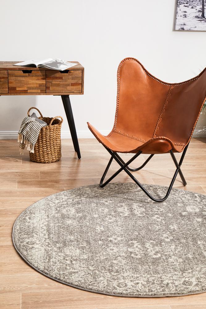 Stunning Grey Transitional Power - Loomed Round Rug from Turkey