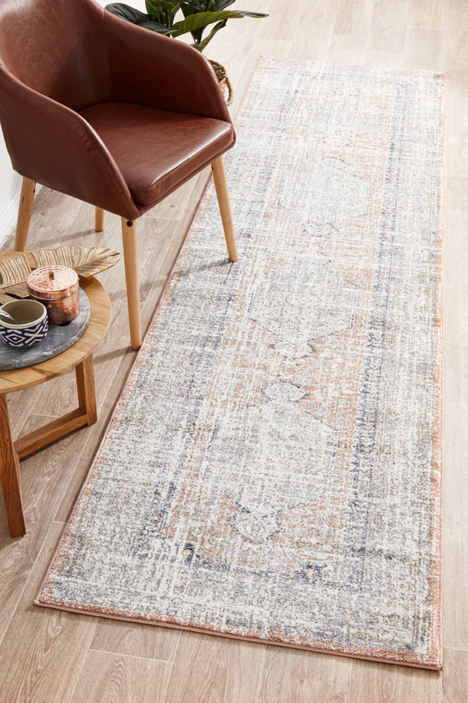 Lorissa Mayfair Stonewashed Ocean Blue & Peach Runner Rug