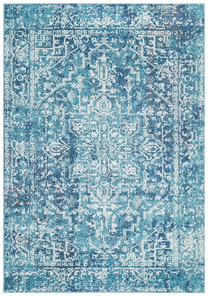 Blue Transitional Evoke Muse Rug with Bold Floral Design