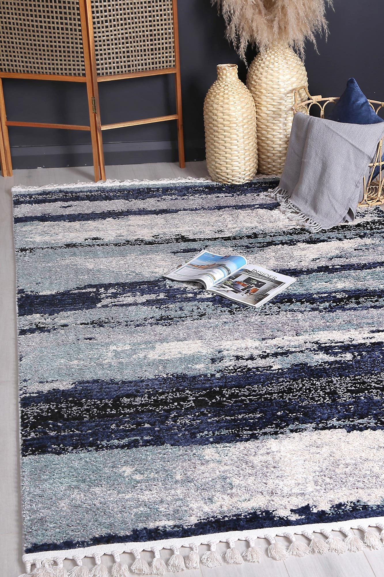 Navy Blue Abstract Myk Rug for Scandinavian & Bohemian Decor