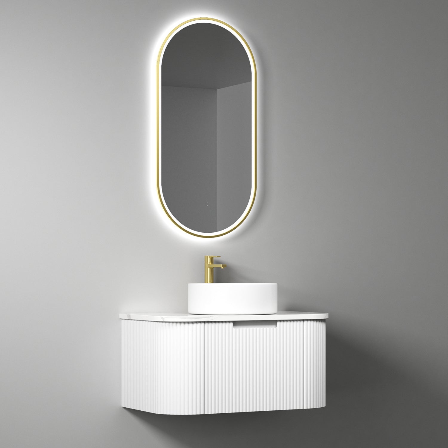 PETRA MARK II Wall - Hung Curved Vanity in Matte White, All Sizes Available, Ideal for Your Bathroom