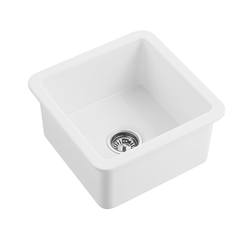 Hot Sale! POS Camden Gloss White Fireclay Undermount Kitchen Sink - 457x457x228mm