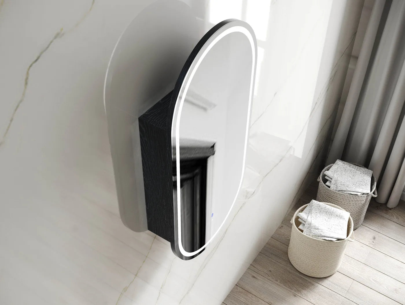 Hot Deal! 900mm Black Oak LED Noosa Shaving Cabinet with 3 Colour Function