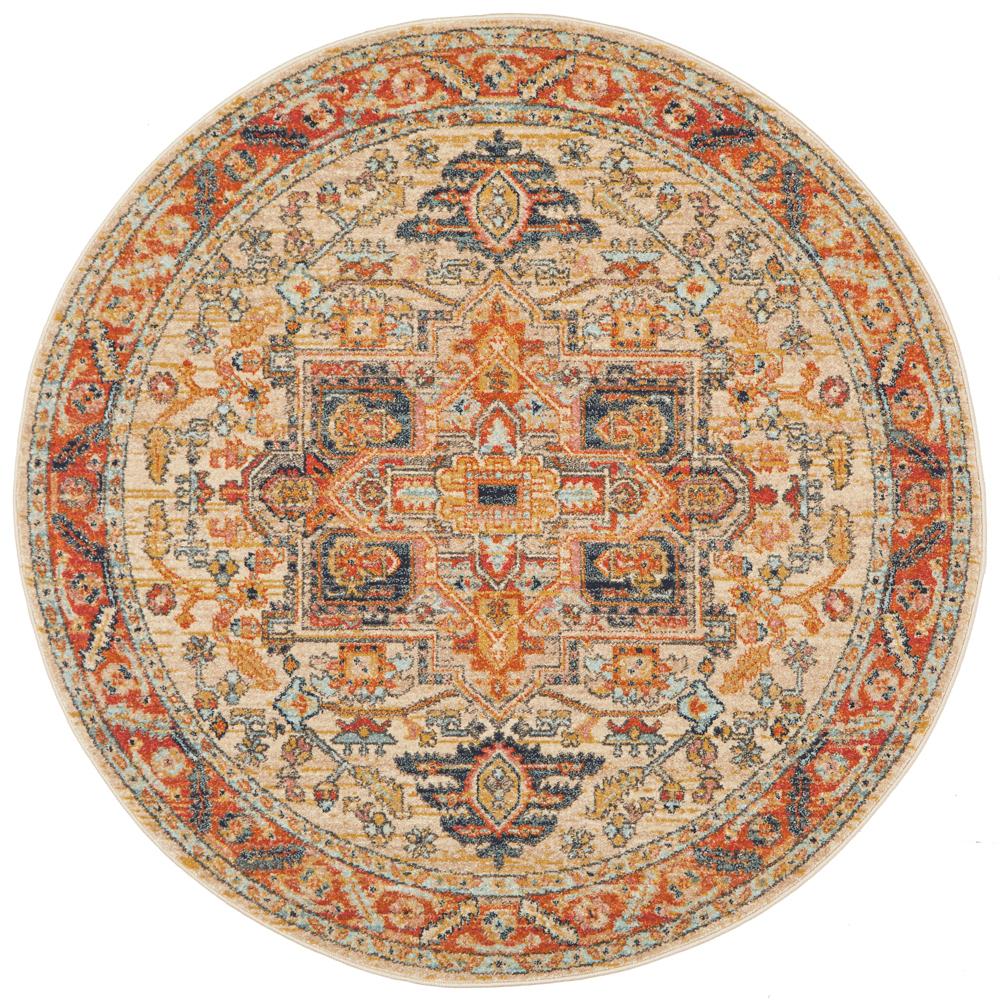 Hot Sale! Legacy Rust-Colored Round Polypropylene Rug with Faded Persian Design from Turkey