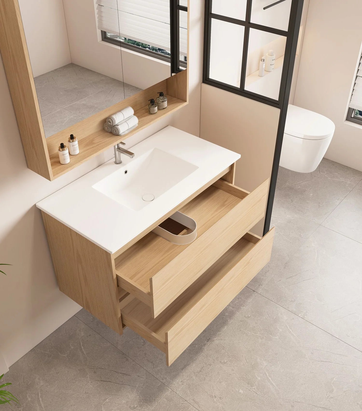 HERA MDF Wall-Mounted Tas Oak Vanity Cabinet in Various Sizes