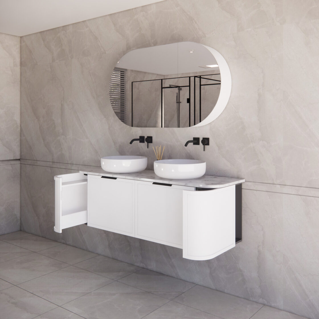 Matte White ABS Houston Curved Wall - Hung Vanity in All Sizes