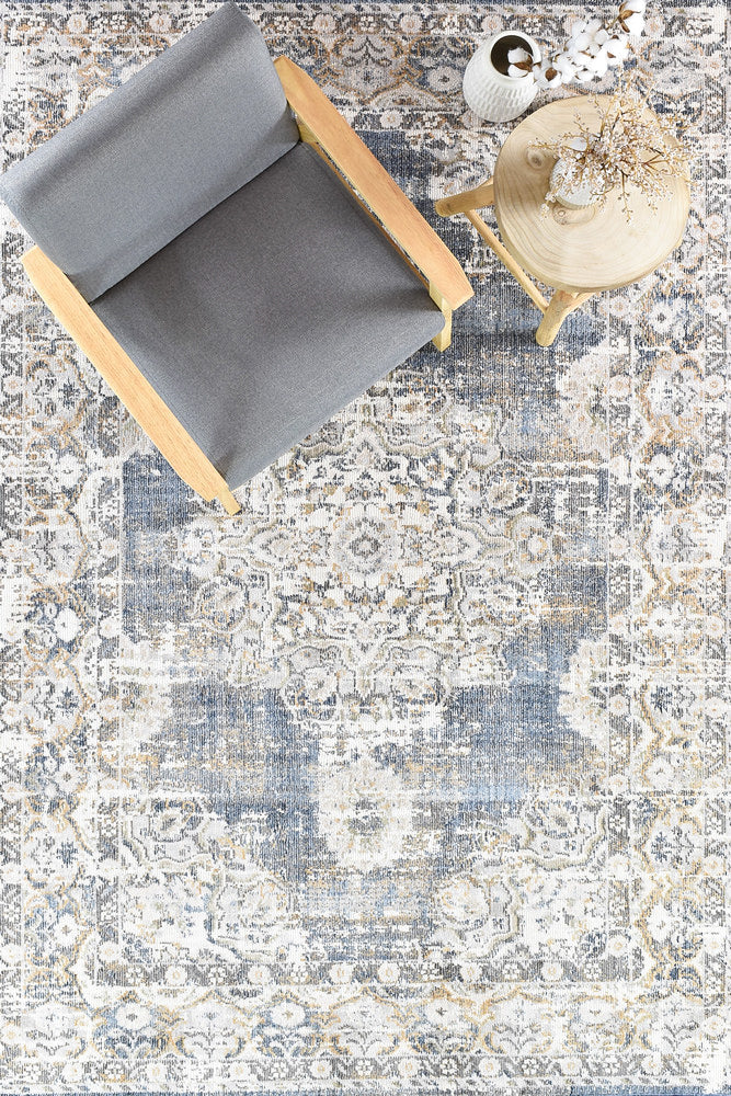 Trendy and Elegant Medina Dark Blue Machine - Made Polypropylene Rug 0318A