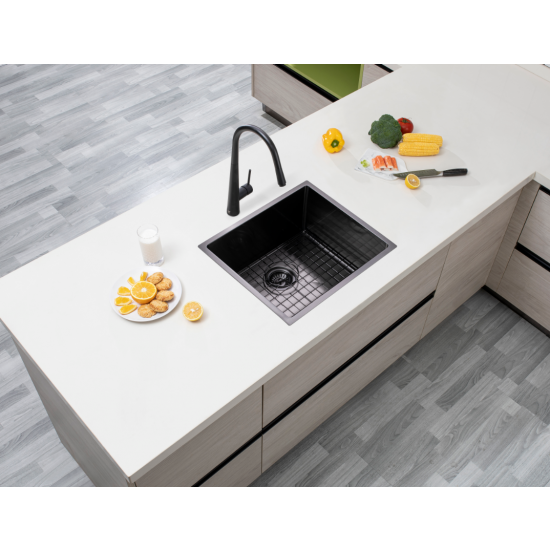 1.2mm Thick Gun Metal Grey Kitchen Sink Set - 490x440x230mm