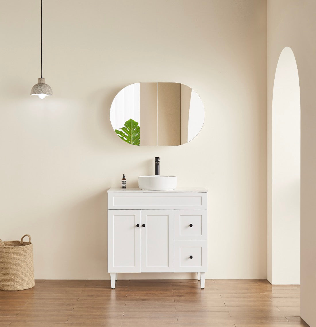 Olivia 900mm Shaving Cabinet - Matte Black/White with Optional USB LED