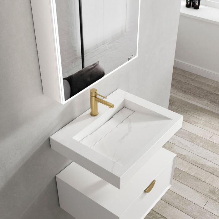Rectangle Moonlight Solid Surface Basin with Optional Mixer and Bottle Trap (600x460x80)