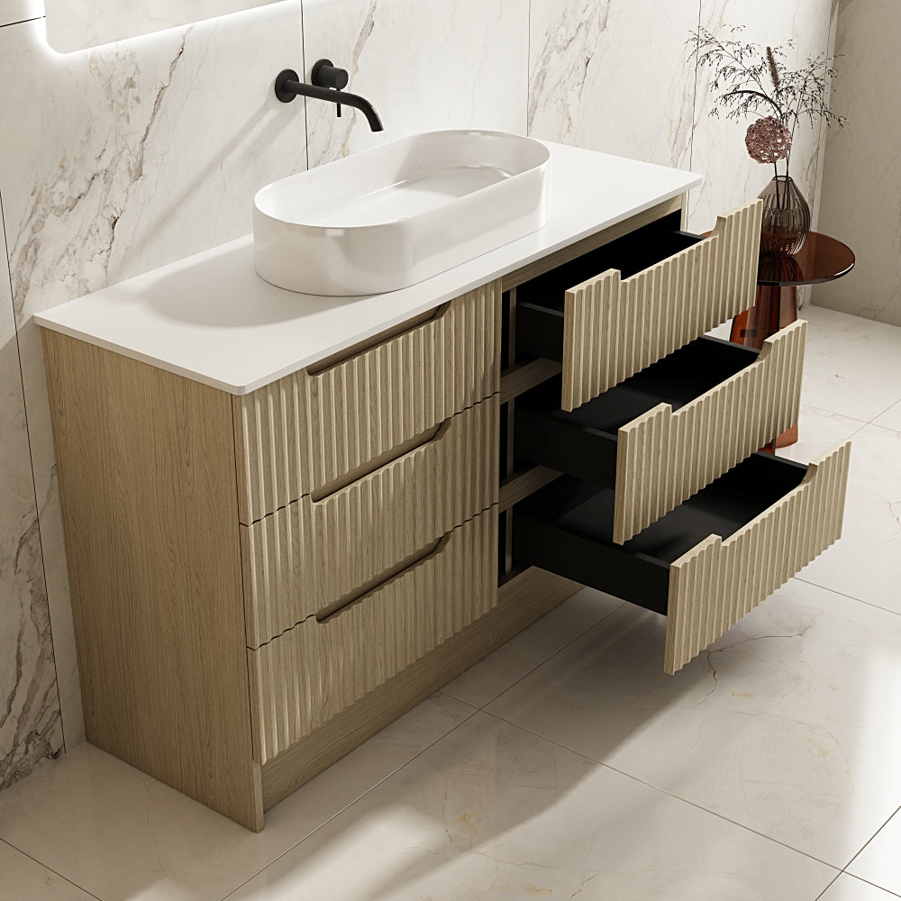 All-Size Natural Oak Fluted Rhea Floor Standing Bathroom Vanity