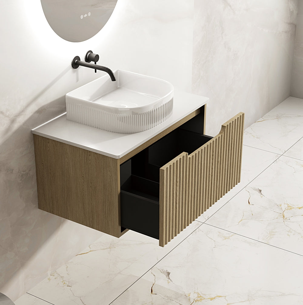 Get Stylish Fluted Rhea Wall-Hung Vanity in Natural Oak (All Sizes)