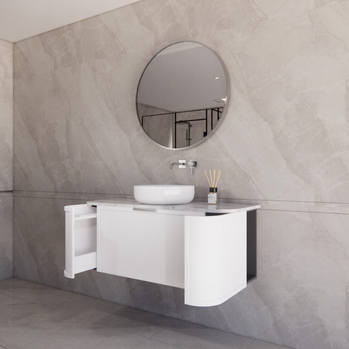 Matte White ABS Houston Curved Wall - Hung Vanity in All Sizes