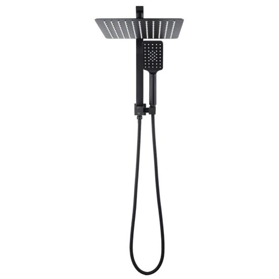 AQU 10-Inch Square Matte Black Shower Station with Top Water Inlet - Ideal for Modern Bathrooms