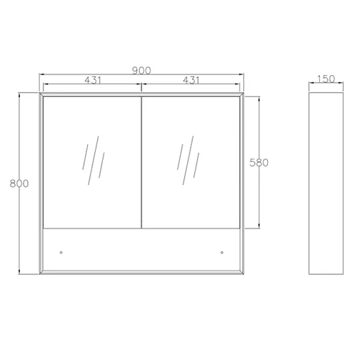Exclusive MARLO 900mm Matte Black Mirror Shaving Cabinet