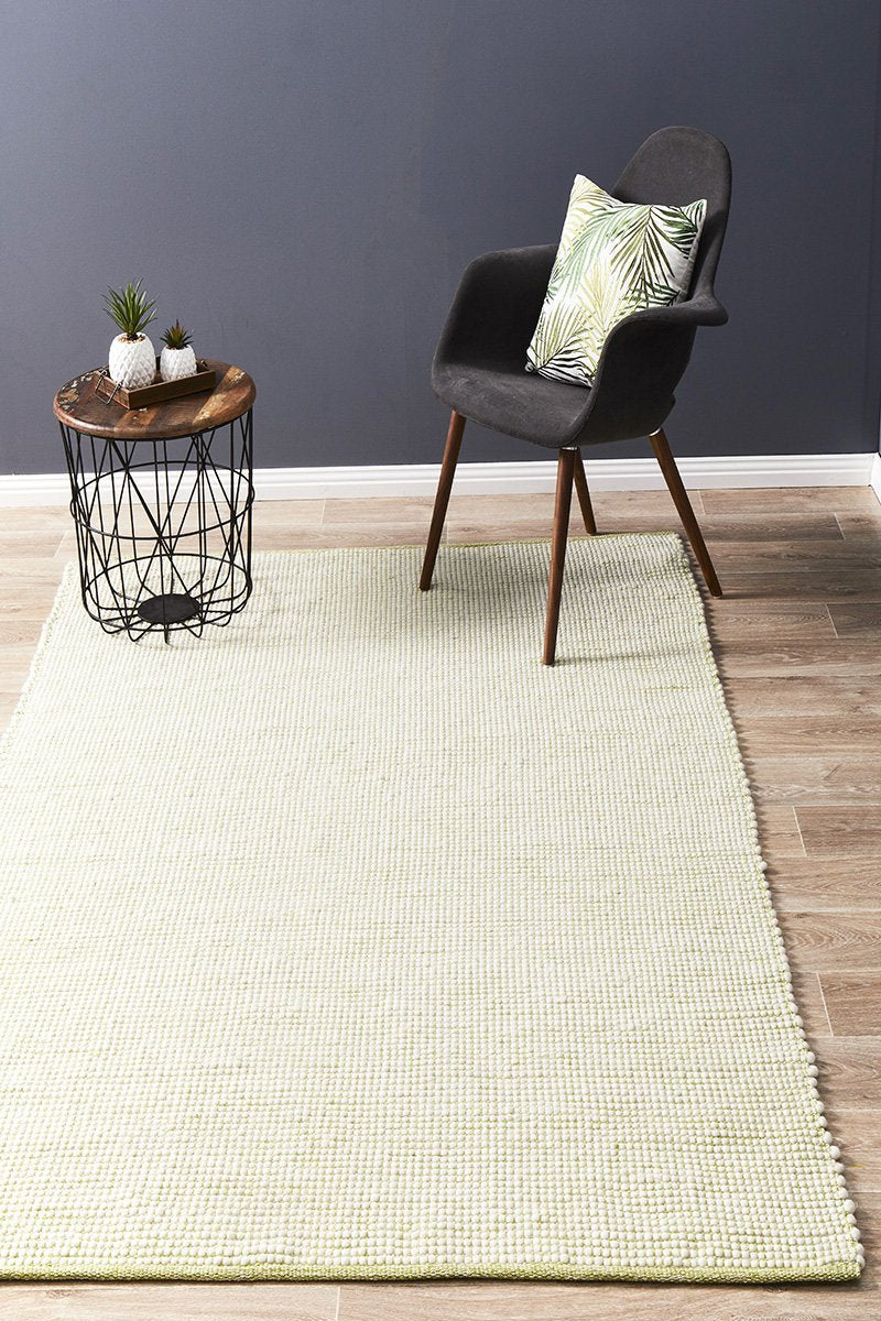 Exquisite Pistachio-Colored Hand-Woven Loft Wool Rug