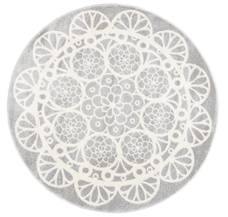 Piccolo Kids Rug: Grey and White Doily, Ideal for Play