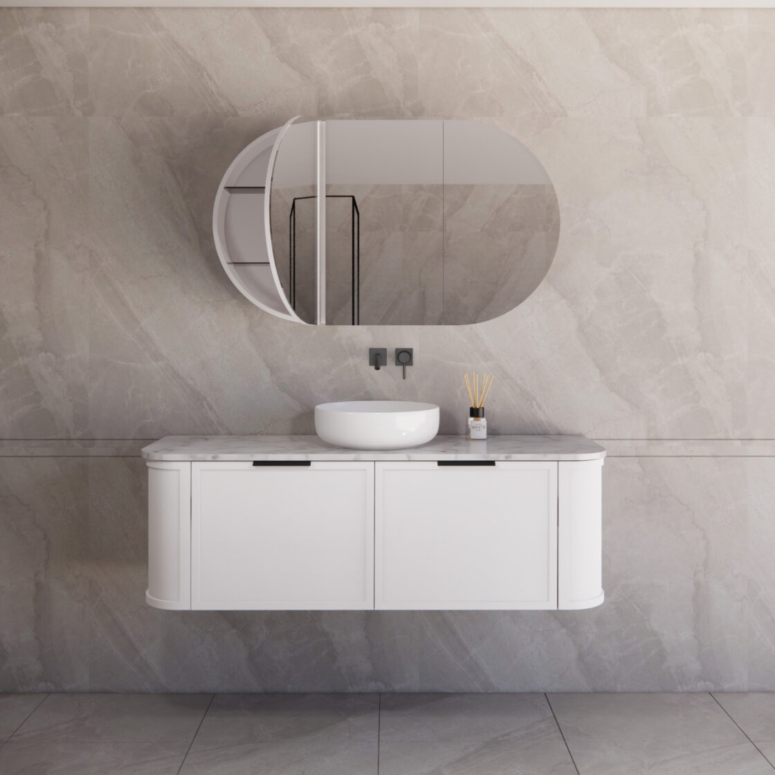 Matte White ABS Houston Curved Wall - Hung Vanity in All Sizes