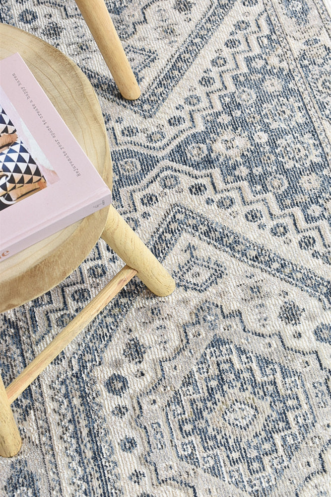 Trendy Blue Runner Rug A161A - Medina Cream with Understated Elegance