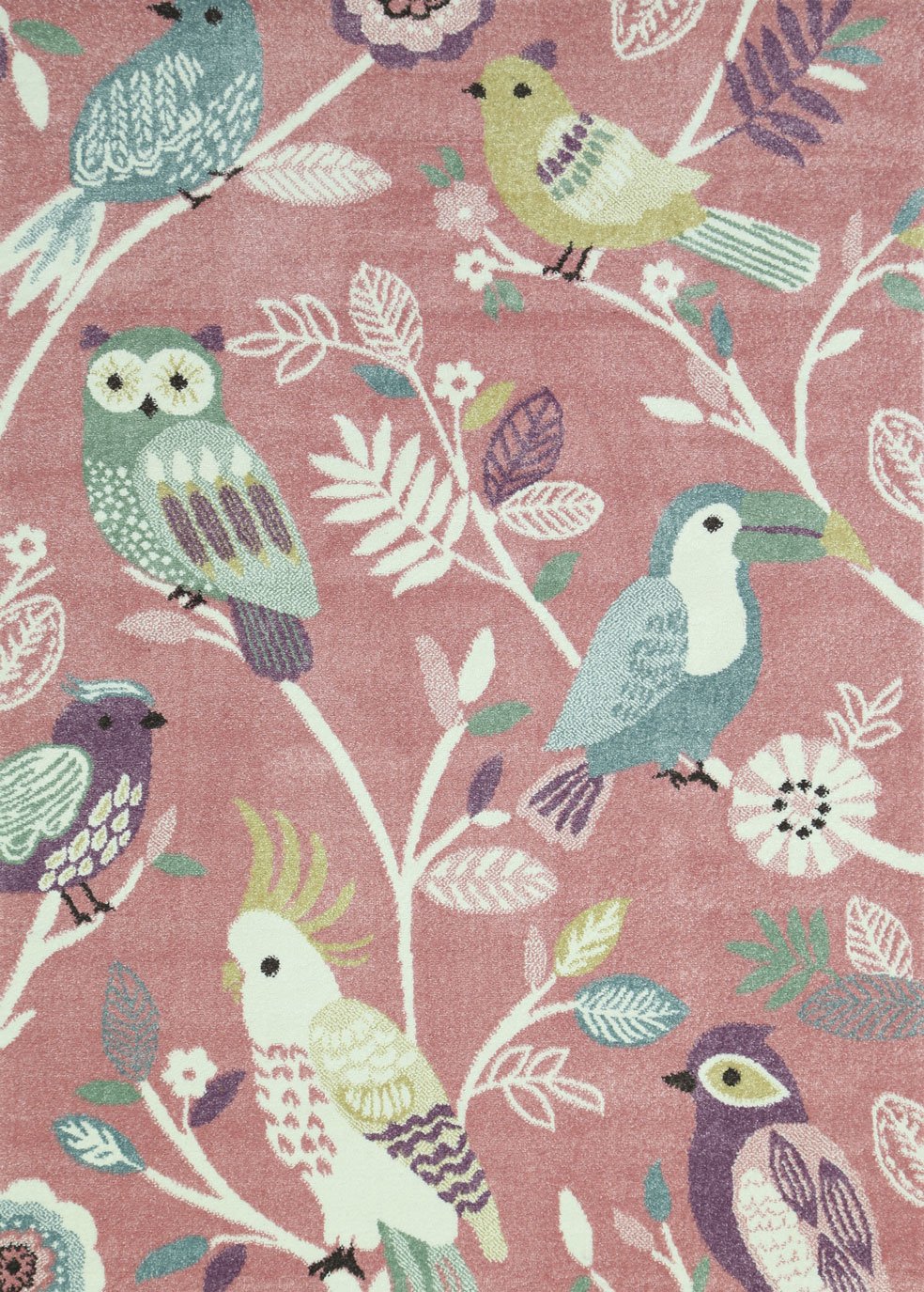Pink Pastel Bird Rug for Adorable Nova Kids