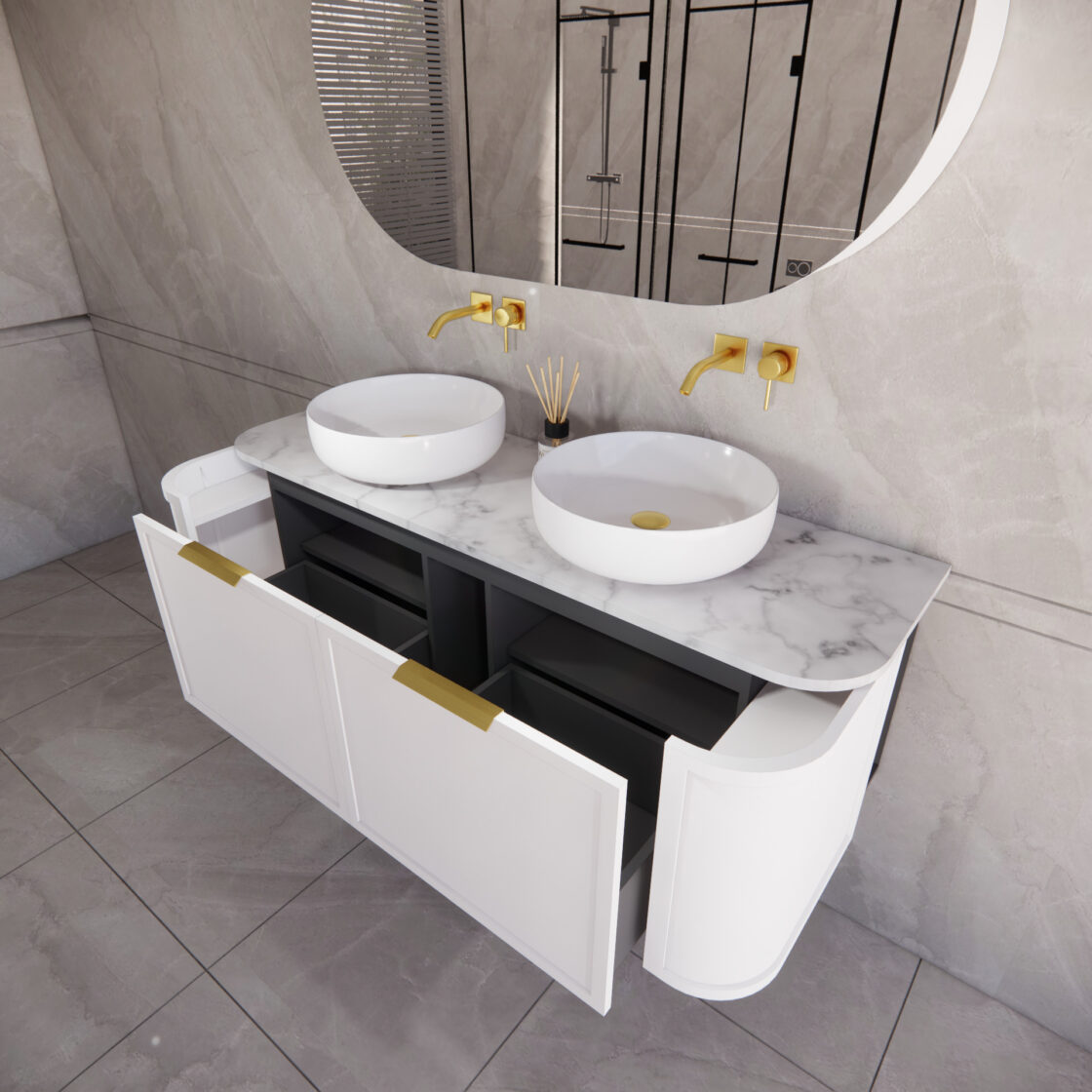Matte White ABS Houston Curved Wall - Hung Vanity in All Sizes