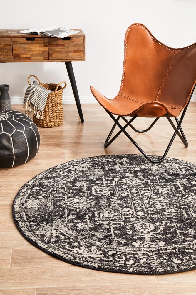 Hot Deal! Evoke Charcoal Round Transitional Rug