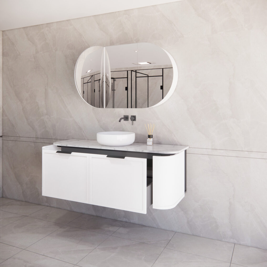 Matte White ABS Houston Curved Wall - Hung Vanity in All Sizes
