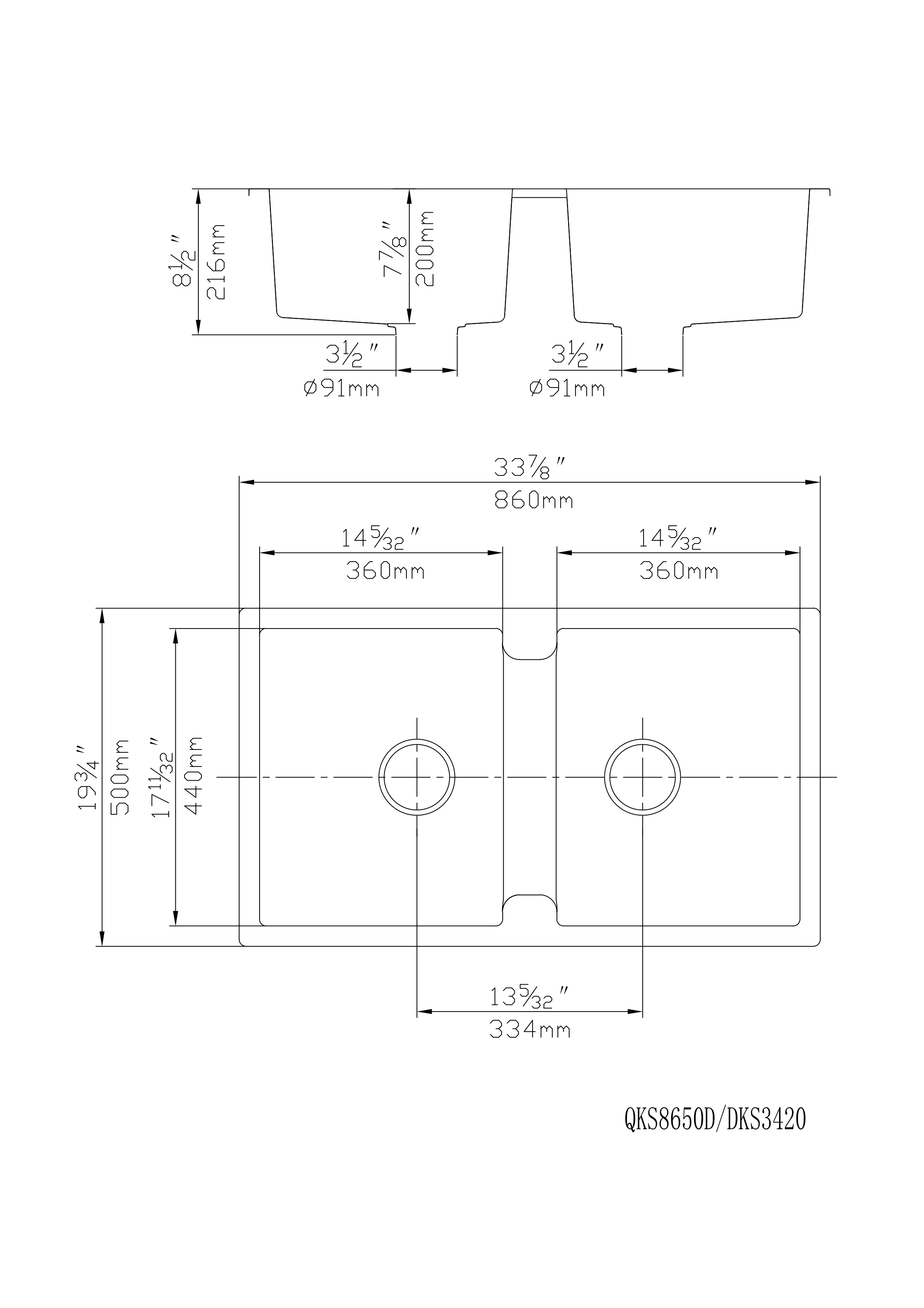Hot Deal! POS Matte Black Quartz Top-mount Double Kitchen Sink 860x500x216