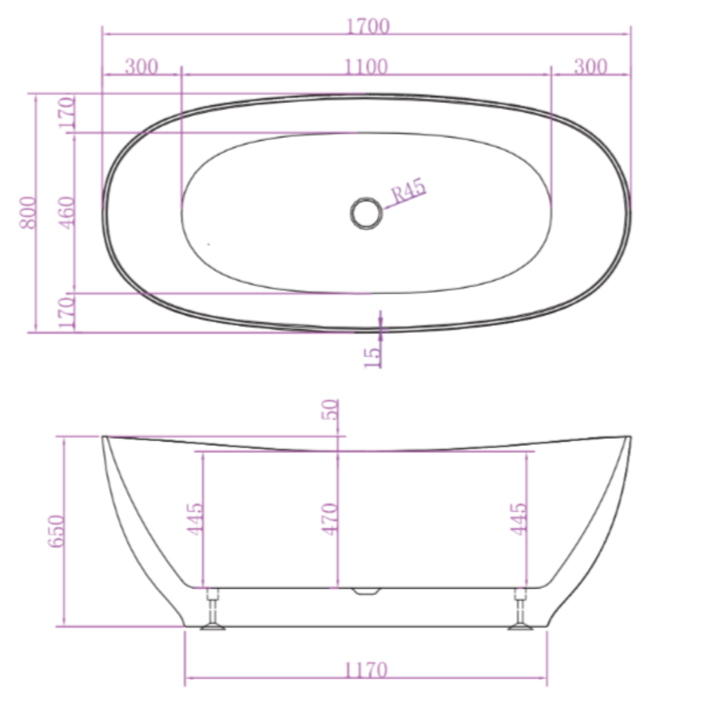LAYLA White Freestanding Bathtub - 1500mm/1700mm (Hot Sale!)