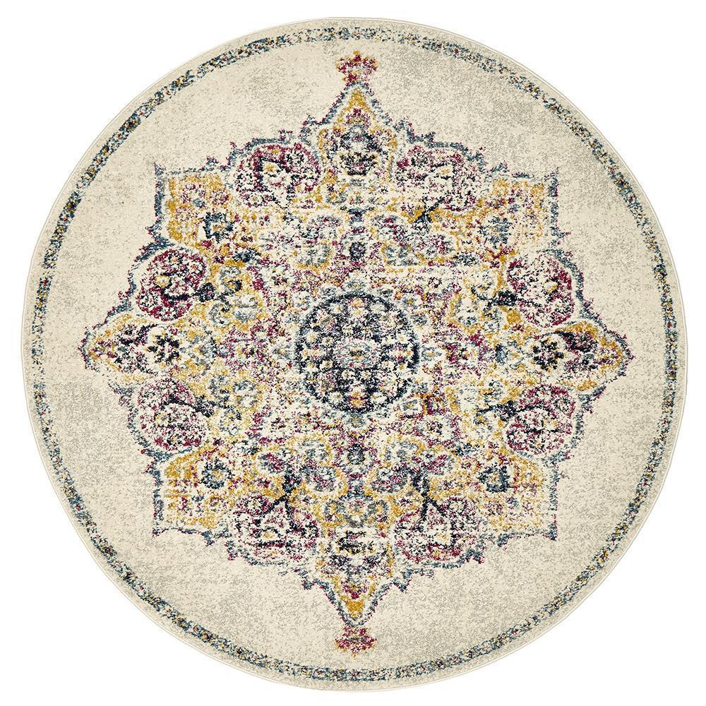 Trendy and Durable Museum Kendall Bone Round Polypropylene Rug - Perfect for Your Home