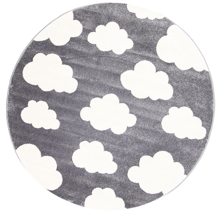 Piccolo Kids Rug in Dark Grey and White Cloud Design