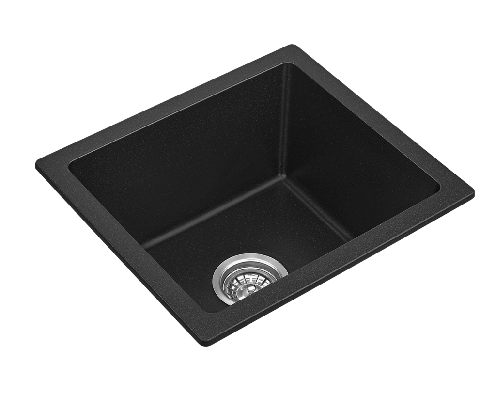 Durable 460 x 410mm Fomos Single - Bowl Kitchen Sink in Black Granite