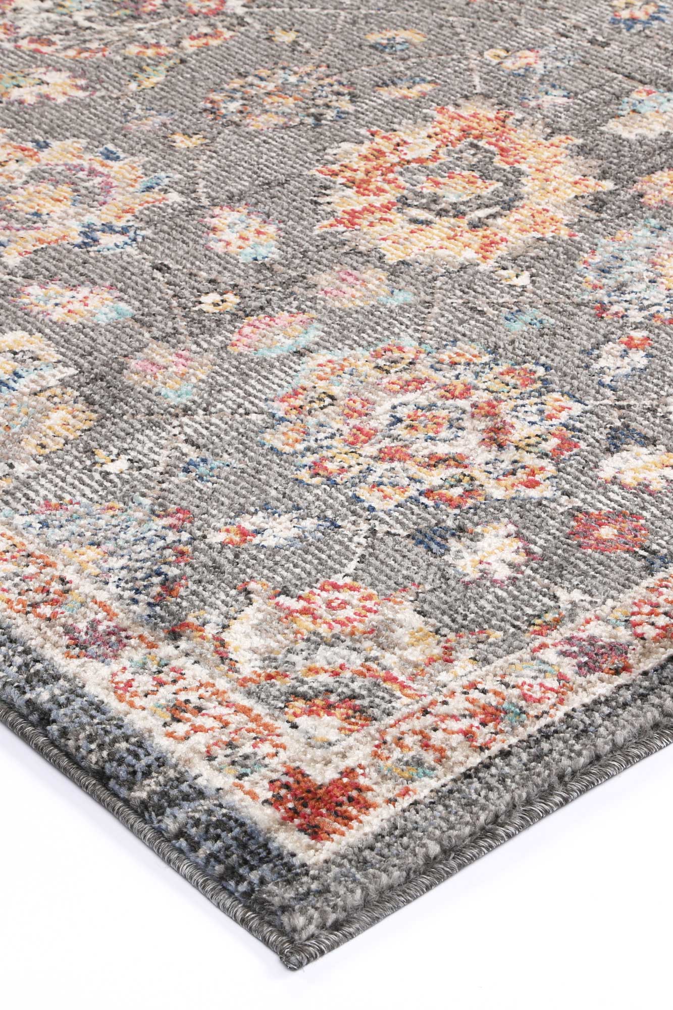 Ezra Vintage-Style Grey Floral Polypropylene Rug in Multiple Sizes