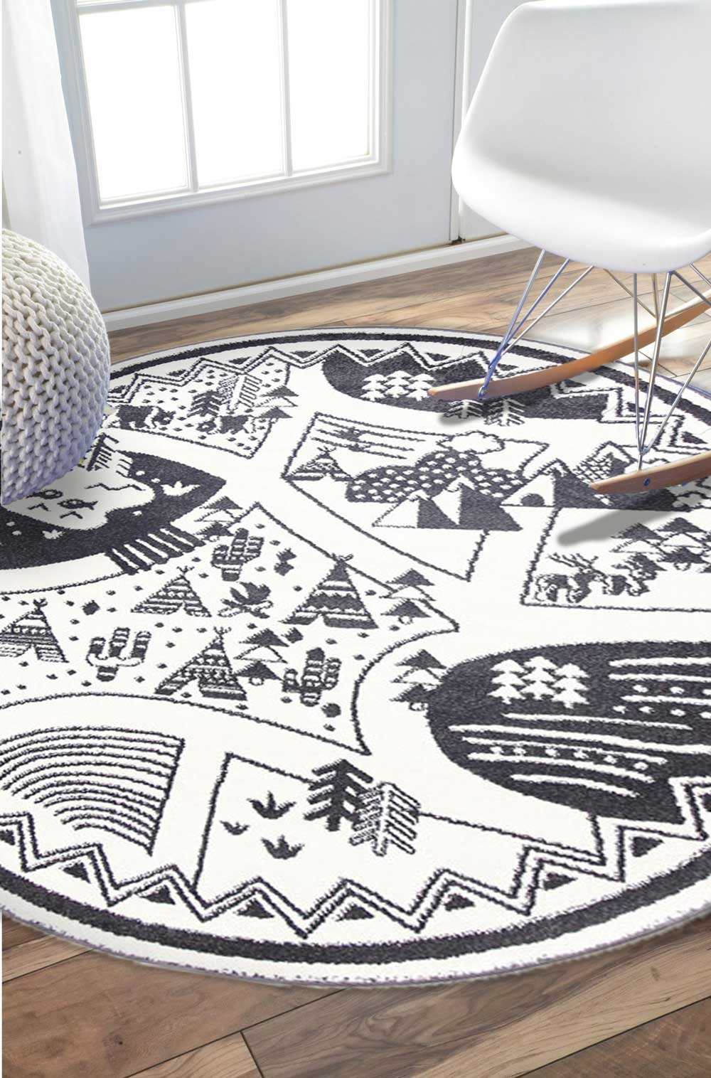 Piccolo Kids Black and White Camping Adventure Rug - Great for Play!