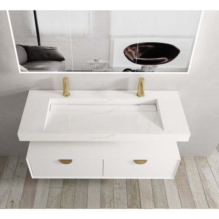 Hot Deal! Moonlight Solid Surface Rectangle Basin (1200x460x80) with Optional Mixer & Bottle Trap