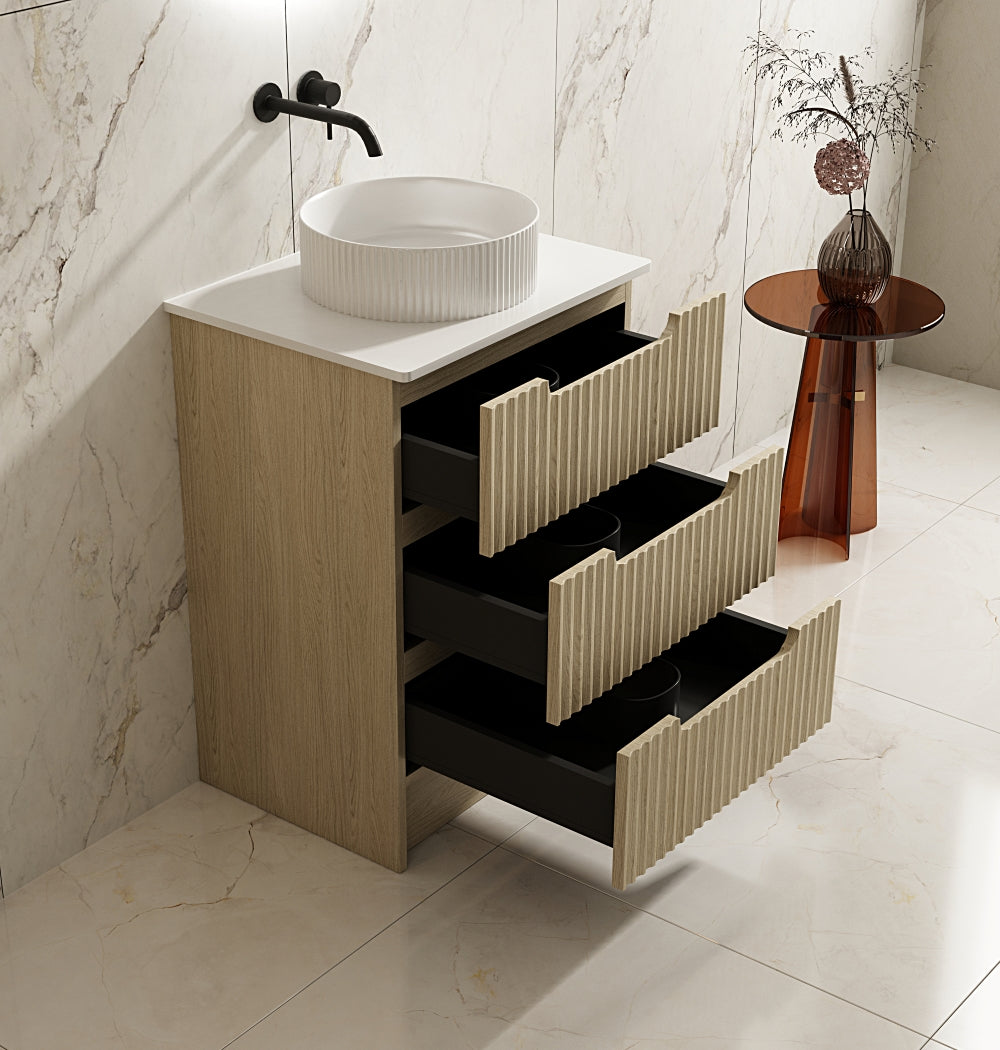 All-Size Natural Oak Fluted Rhea Floor Standing Bathroom Vanity