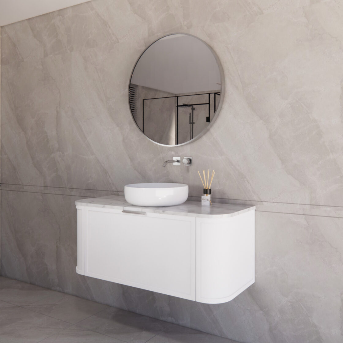 Matte White ABS Houston Curved Wall - Hung Vanity in All Sizes