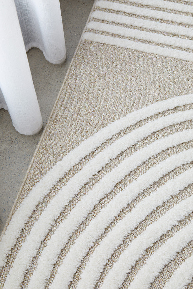 Beige and White Power - Loomed Polypropylene Lotus Abbey Mixed Runner Rug