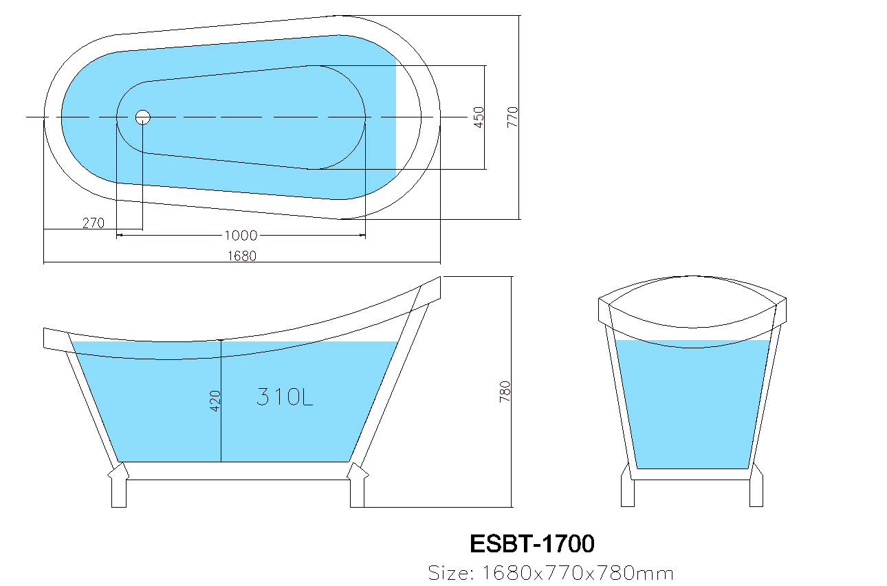 1700mm Espada Luxury Freestanding Non-Overflow Bathtub
