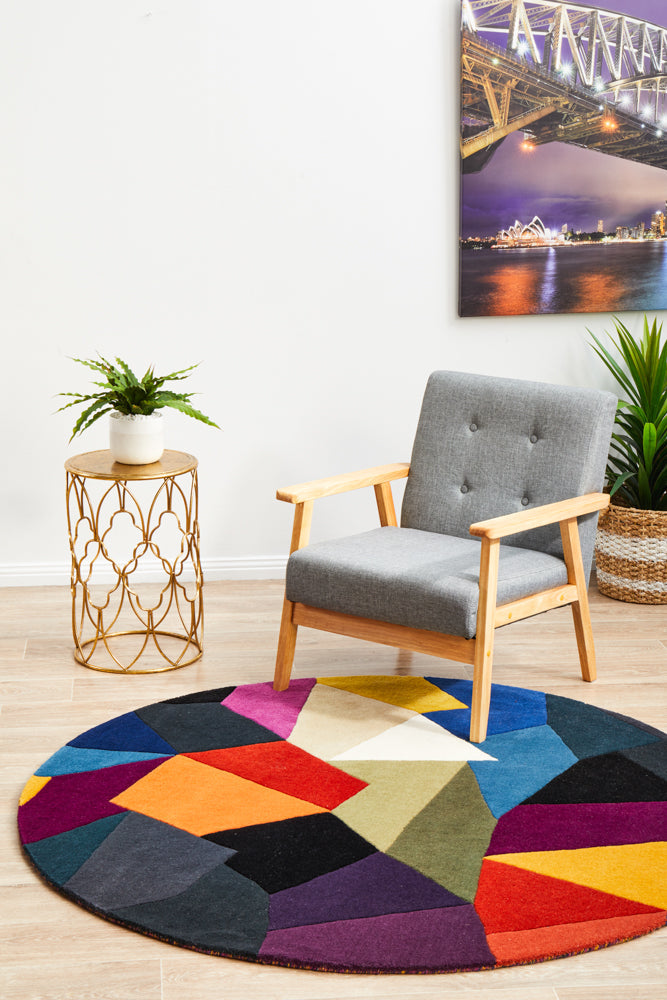 906 Matrix Pure Wool Round Crayon - Stylish Geometric Rug