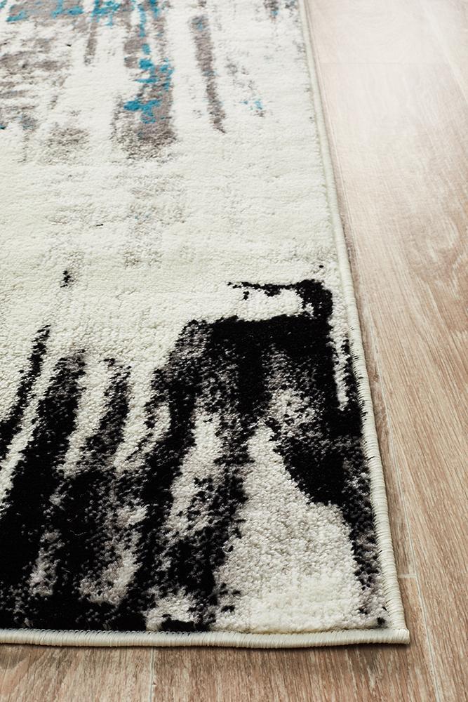 Blue, White, Black, Grey Lydia Abstract Power-Loomed Polypropylene Rug