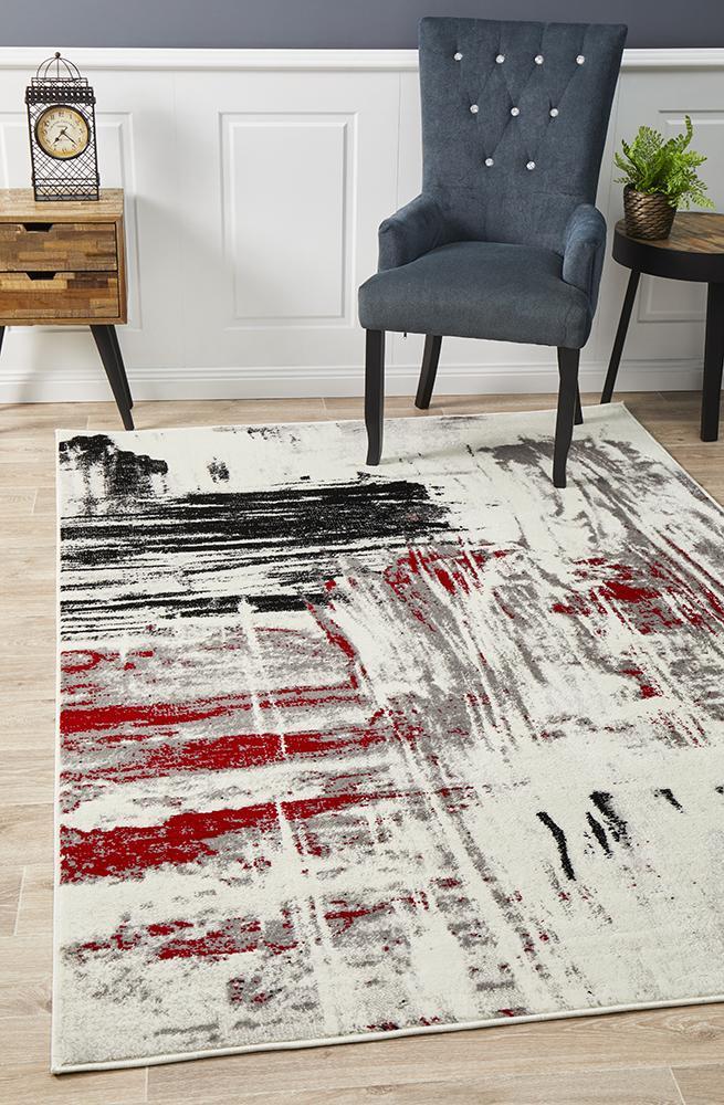 Hot! Lydia Abstract Red Black White Grey Rug