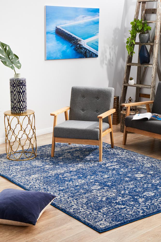 Hot Deal! Evoke Oasis Navy Transitional Rug