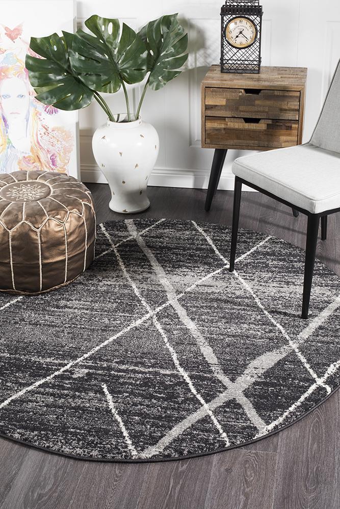 Hot Deal! Oasis Noah Charcoal Round Contemporary Rug
