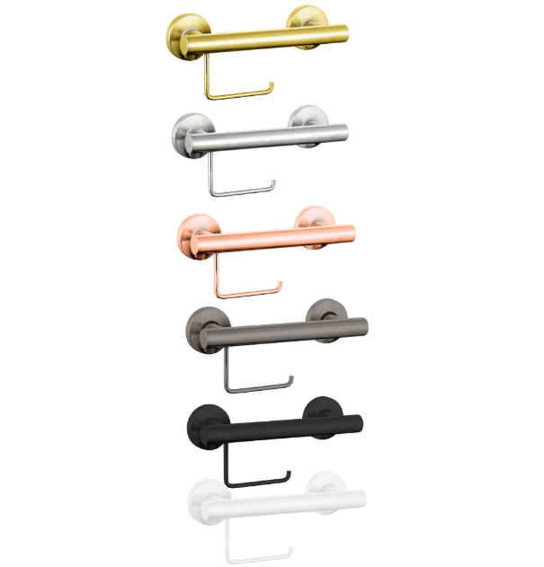 300mm Grab Rail with Toilet Roll Holder - Optional Colour, Ideal for Assisted Living