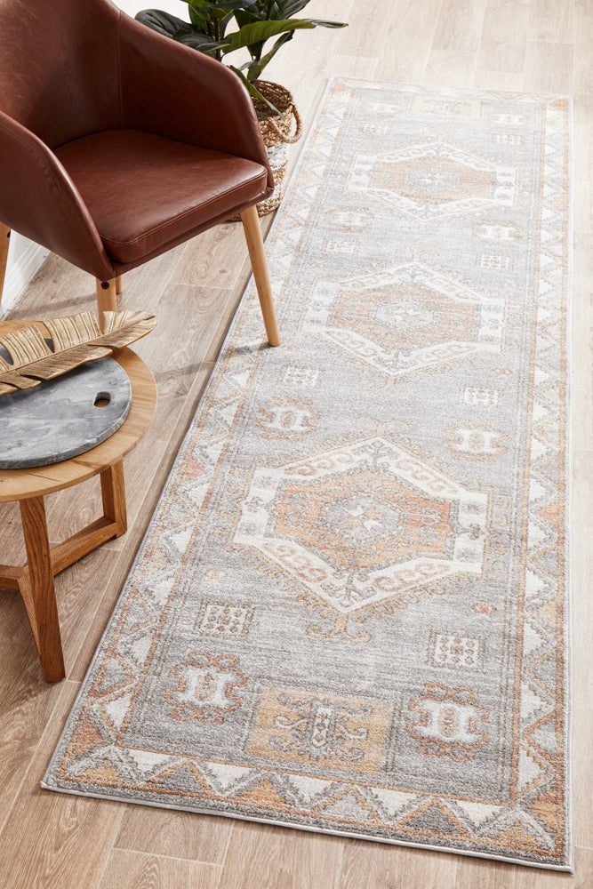 Mayfair Caitlen Soft Grey Aztec Runner Rug with Polypropylene Pile